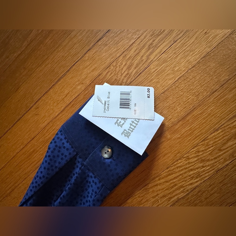 Vtg Foxcroft 100% Cotton Speckled Cobalt Blue Button Up, Size 18W, NWT - Picture 5 of 6